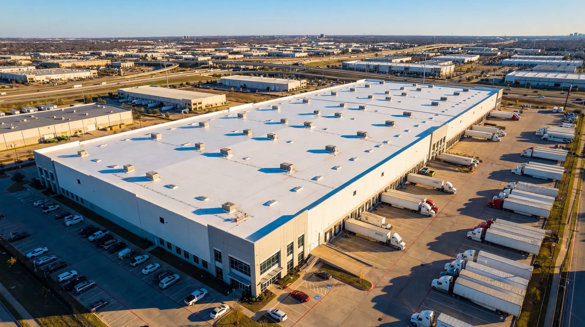 Warehouse and logistics roofing services in Dallas-Fort Worth by JRH Construction